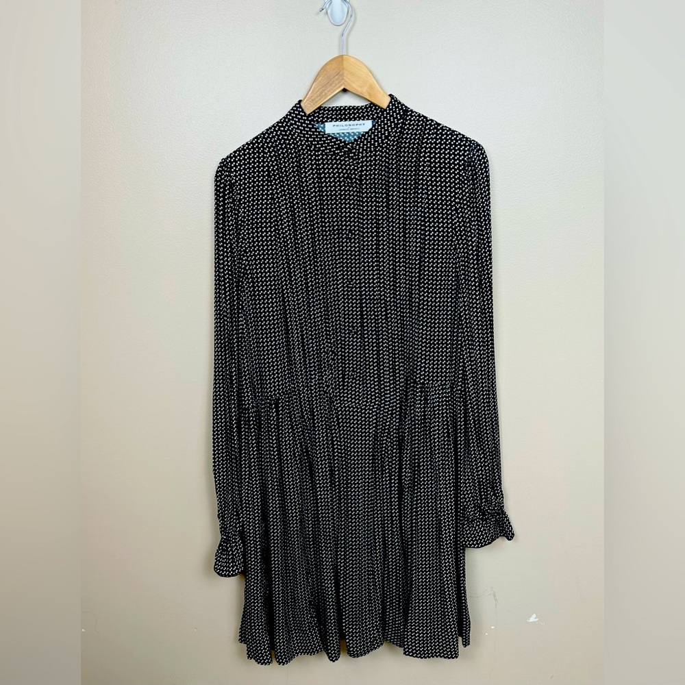 NWT PHILOSOPHY DI LORENZO SERAFINI Black Polka Dot Pleated Viscose Button Dress